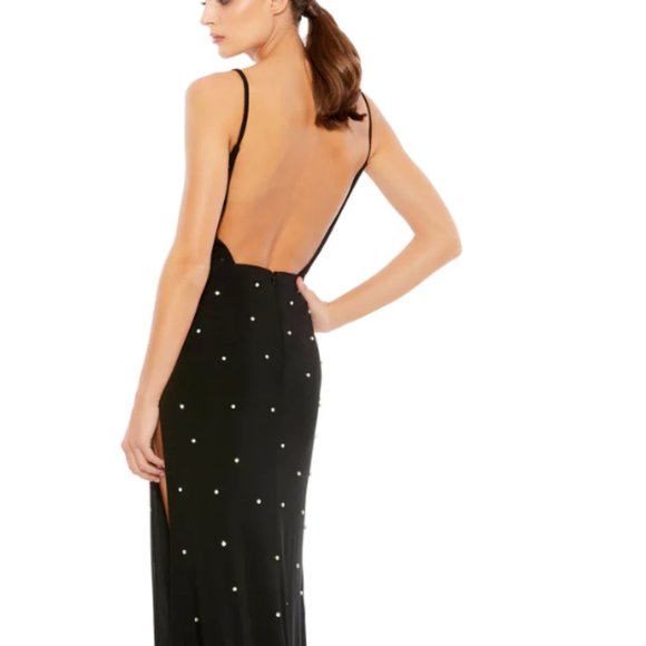 MAC DUGGAL 67812 RHINESTONE EMBELLISHED V-NECK BLACK GOWN sz 2 - Picture 2 of 6